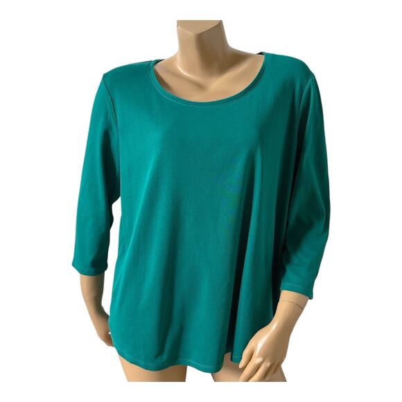 CHICOS Womens Size 3 (US XL) Turquoise 3/4 Sleeve Scoop Neck Ultimate Tee Shirt - Picture 1 of 6